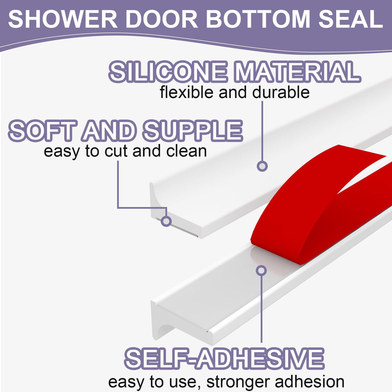 Shower Threshold Water Dam Barrier - Versatile, Silicone Shower Water Guard Stopper Seal Strip for Bathroom Floor, Bathtub Rim, Kitchen Countertop (White, 138 In/ 3.5M) White