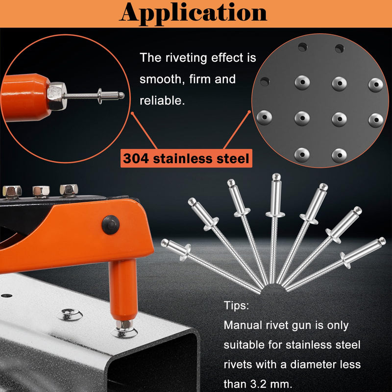 [Australia - AusPower] - 100pcs 1/8" x 1/2" Stainless Steel Blind Rivets, 3.2 x 12.7mm Stainless Steel Pop Rivets, Pack of 100 1/8" x 1/2" 