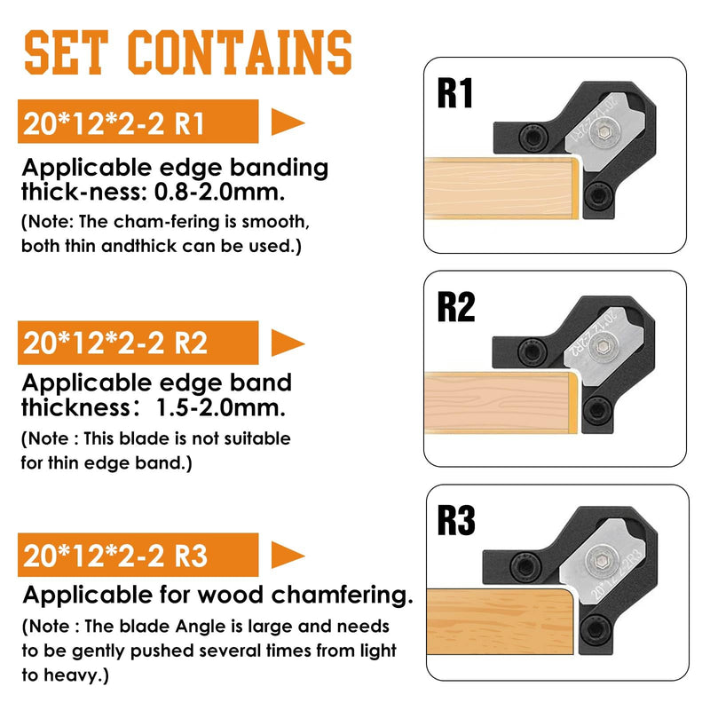 [Australia - AusPower] - Chamfering Edge Band Trimmer,Adjustable Edge Banding Trimmer,veneers,Hand Planer,Edge Banding Tools.(Handle + R1, R2 Blade) Handle + R1, R2 blade 