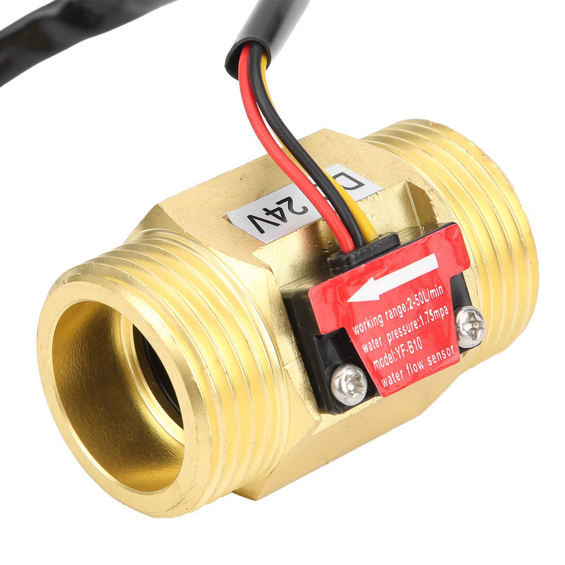 [Australia - AusPower] - Eujgoov Water Flow Meter with Counter YF-B10 Brass G1 Male Thread Hall Effect Liquid Flow Sensor for Water Heaters DC24V 2-50L/Min 