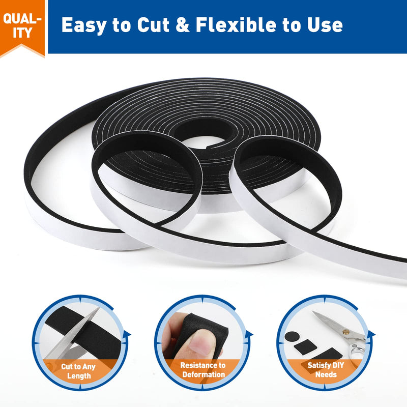 [Australia - AusPower] - MAGZO Weather Stripping Door Seal, 1/2 Inch Wide X 1/8 Inch Thick Adhesive Foam Tape Soundproof Weatherstripping for Windows, 3 Rolls Total 50FT Black 1/2in * 1/8in * 50FT 