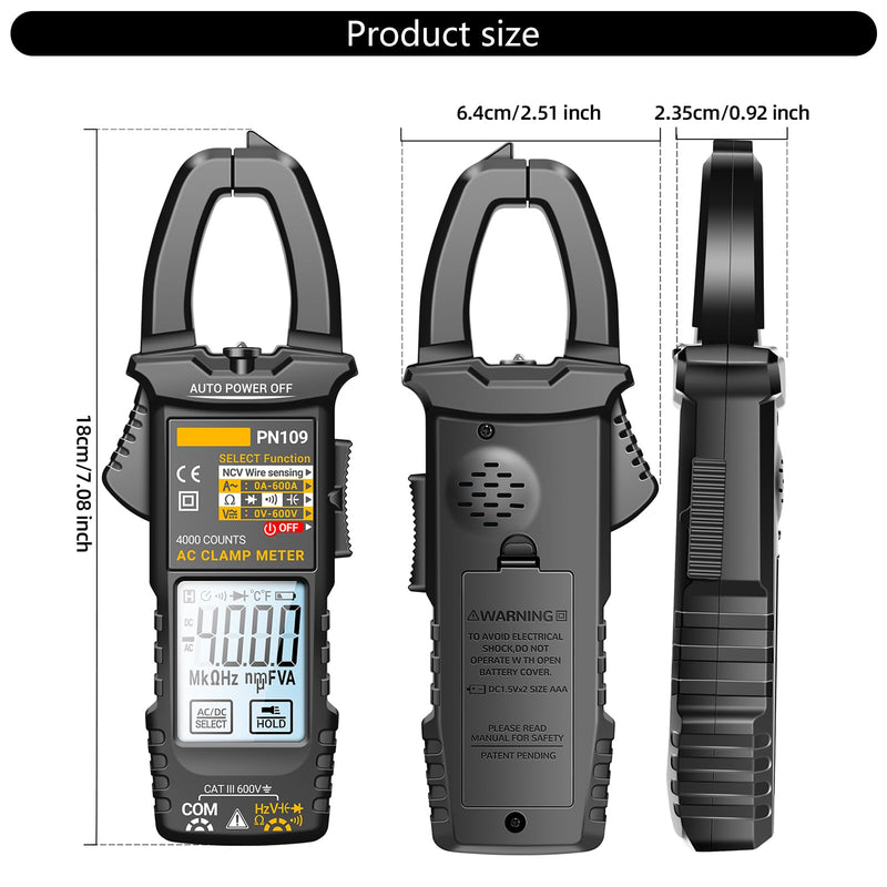 [Australia - AusPower] - PN109 Ohmmeter Voltmeter Tester with Backlit 4000 Count Multimeter Battery Operated(NOT Include) Red 