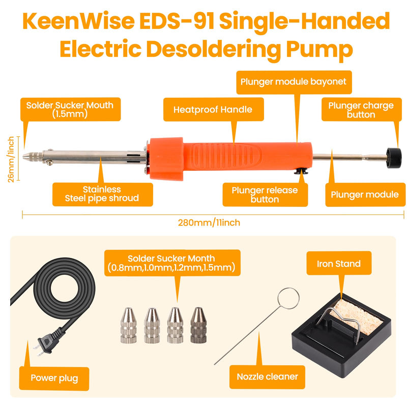 30W Dual-Use Electric Desoldering Gun, Solder Sucker & Iron with Multiple Nozzles, High-Temp Heatproof Handle, Portable Desoldering Tool for Precision Solder Removal (EDS-91) KW-ES-001