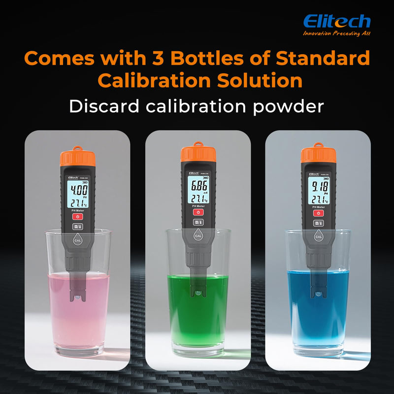 [Australia - AusPower] - Elitech Professional pH Pen Meter - Digital Tester for pH & Temperature in Hydroponics, Growing Solutions with Full Calibration Kit for Plant Health, PHM-230 