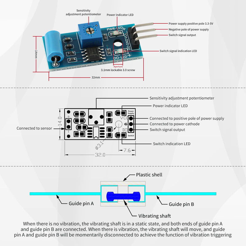 [Australia - AusPower] - 5Pcs SW-420 Vibration Sensor Module Vibration Switch Alarm Sensor Module for Arduino 