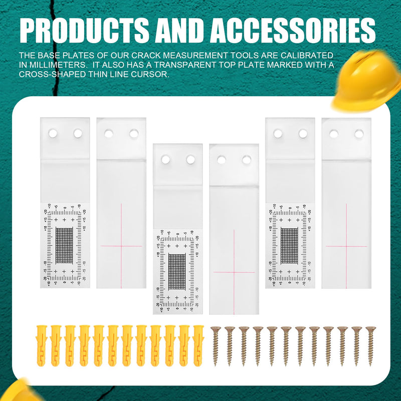 3 x Manual Wall Tear Measuring Device, Crack Meter Monitor, Crack Monitoring Recording Tear Measuring Tool, Transparent Acrylic Corner Tear Comparison Caliper for Measuring and Recording