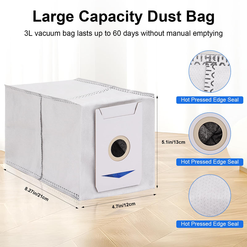 21 Pack Replacement Part Accessories Compatible with Yeedi M12 Ultra PRO +/ ECO-VACS DEEBOT T30S Robot Vacuum,1 Roller Brush, 6 Side Brushes, 6 Dust Bags, 4 Hepa Filters, 4 Mop Pads, 1 Cleaing Brush
