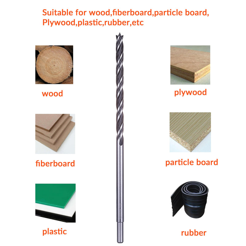 NordWolf 7-Piece 12" Extra Long Brad Point Wood Drill Bit Set, Double Lands & Double Flutes Design for Cutting Wood, PVC, Resin, MDF and Drywall, SAE Sizes 1/8" to 1/2" 1/8" to 1/2" (7 Pcs)