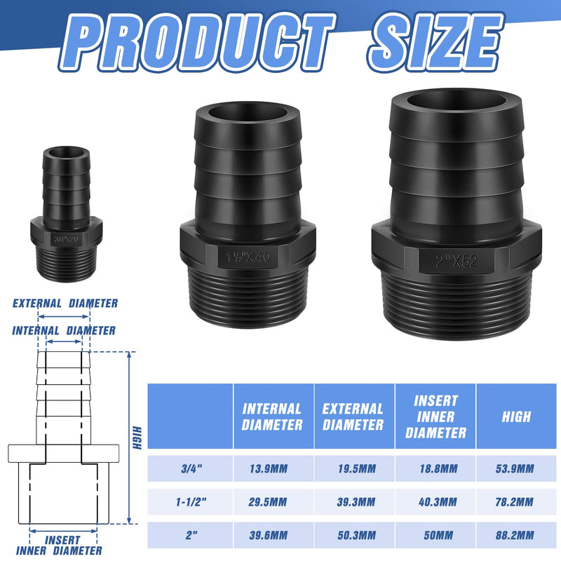 [Australia - AusPower] - 2 Pieces PVC Tube Fitting Adapter Barbed Hose Fittings Barbed x NPT Male(1-1/2",Black,2 Pcs) 1.5 Inch Black 2 
