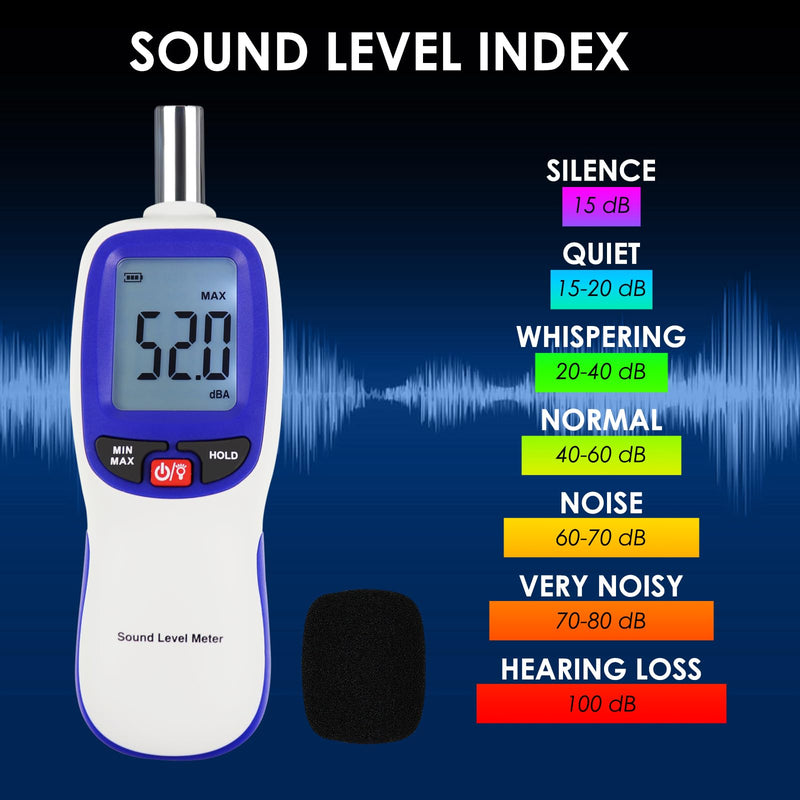 [Australia - AusPower] - Decibel Meter Wireless Sound Decibel Meter with App Data Logging Bluetooth Portable Sound Level Meter 0~130dB High Accuracy SPL Meter for Classroom, Office, Home and etc. Bluetooth Sound Level Meter 