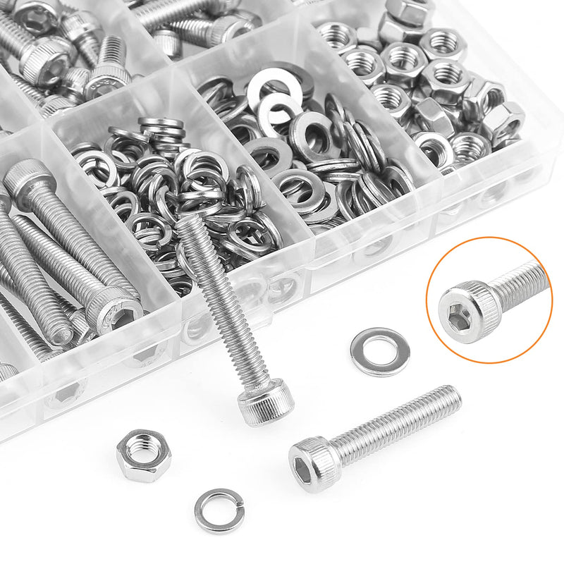 [Australia - AusPower] - 210 Pieces M5 x 6mm /8mm /12mm /16mm /20mm /25mm /30mm, Hex Socket Head Cap Screws Bolts Washers Nuts Kit, 304 Stainless Steel Socket Head Screws 
