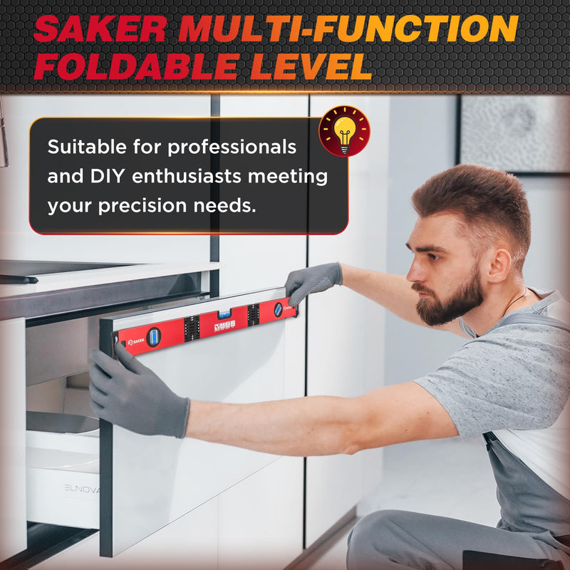 [Australia - AusPower] - Saker Multi-function Foldable Level, 24-Inch Leveler Tool,Gifts for Men,Multi-Angle Measurement Woodworking Tools,Folding Level Tool for Precise Leveling NEW 3 Sections Foldable Level 