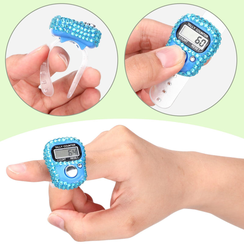 Simgoing Electronic Finger Counter Rhinestones Hand Tally Clicker Tasbeeh Counter Bulk Resettable for Golf Gifts Counting Goods Lap Knitting Bling Accessories Multicolor 10