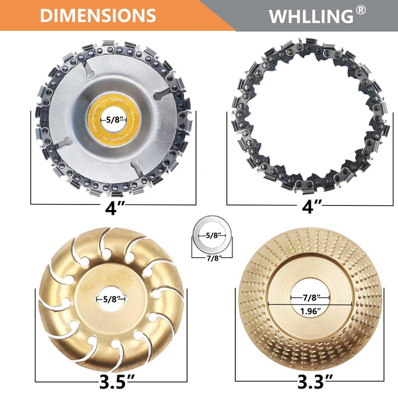 [Australia - AusPower] - 4PCS Wood Grinding Wheel for 4" or 4 1/2" Angle Grinder, 12 Teeth Wood Shaping Disc, Circular Saw Blade with Replacement Chain for Woodworking Cutting, Carving, Shaping and Sanding Grinding Wheel Carving Chain Set 