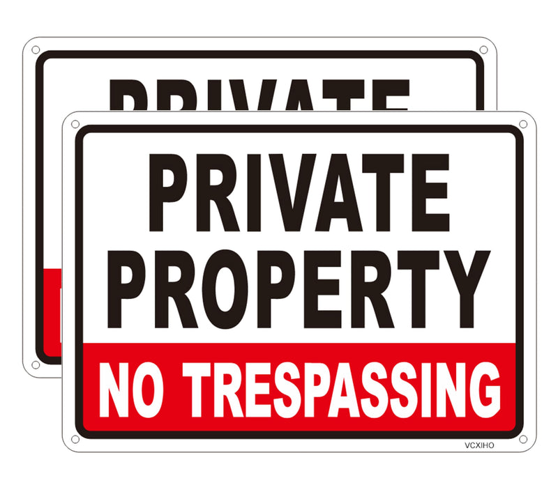 Large (2 Pack) Private Property No Trespassing Sign-14"x10".04" Metal Heavy Duty Reflective Aluminum-UV Ink Printing-Durable-Weatherproof-Easy to Mount red-01