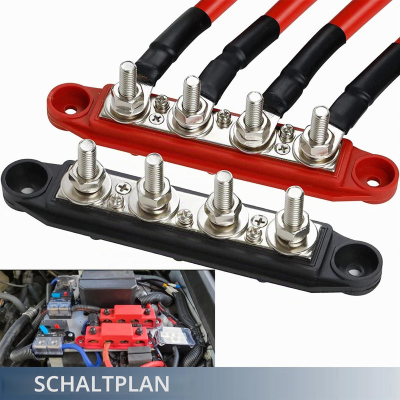 PACEWALKER BusBar Box with 4 x M8 Connection Bolts High Performance Module 12V-48V DC Power Distribution Block Grounding Current for Car RV Boat Yacht 2pcs 250A (Black Red)