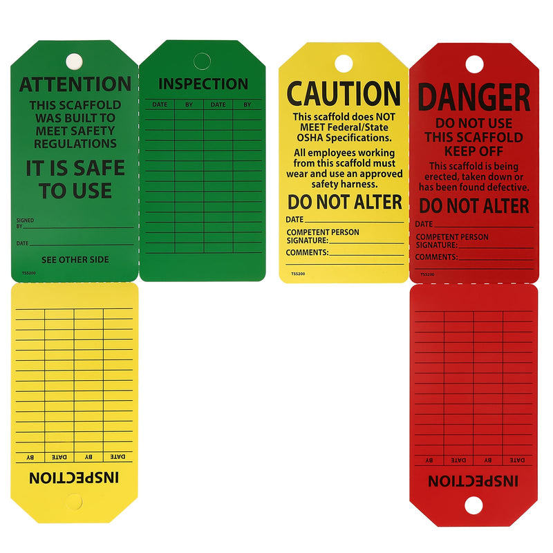 25-Pack Waterproof Scaffolding Inspection Tags,Danger/Caution/Attention,3-Way Design (Red, Yellow, Green) Tri Fold Program Card Safety Tags, Signs, and Scaffold Status Labels