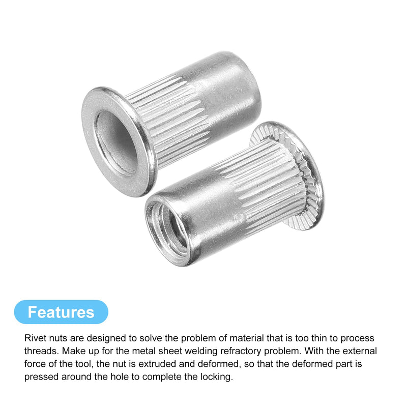 [Australia - AusPower] - uxcell #10-32 Rivet Nuts, 100pcs 304 Stainless Steel Knurled Flat Head Threaded Insert Nuts for Metal, Plastic 100 