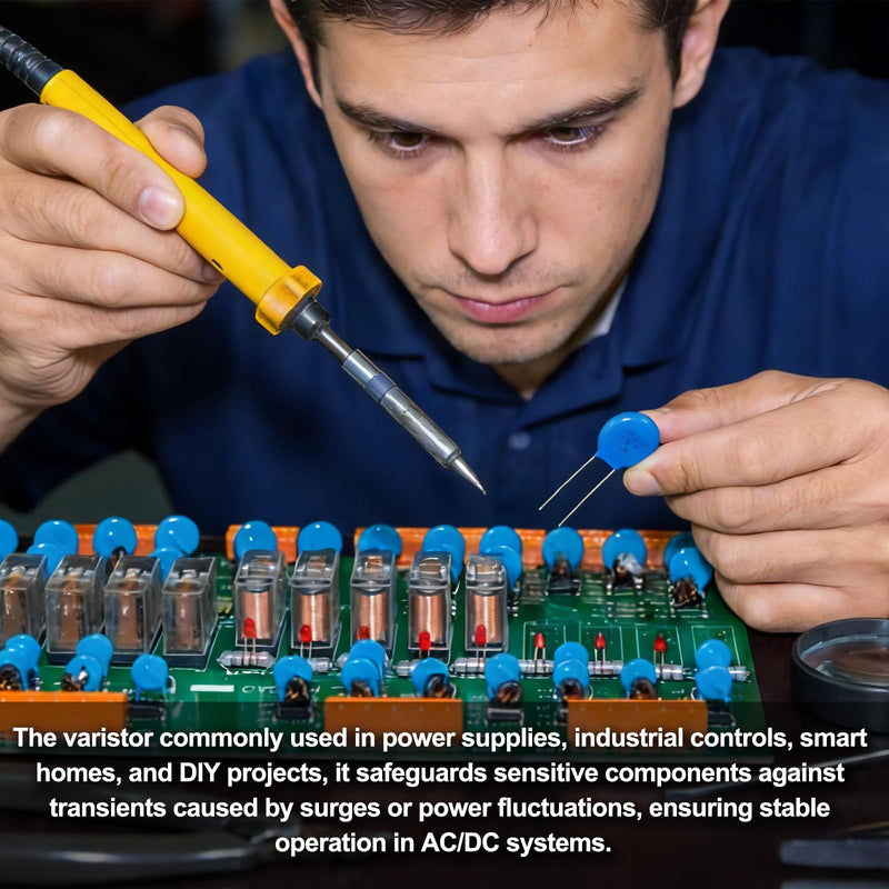 QUARKZMAN 12-piece Varistors 10D820K AC50V DC65V Round Varistor Blue | 10.5mm Diameter Radial Lead Disc Varistor, for Resistive Power Supply Industrial Plants