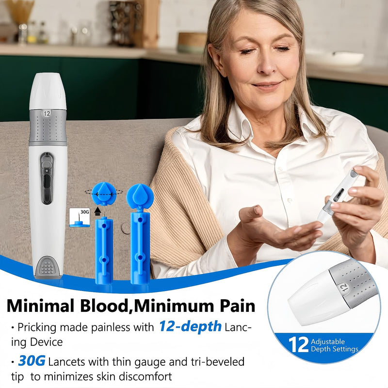 [Australia - AusPower] - CareLiving MM1100 Blood Glucose Monitor Kit with 100 Test Strips, 100 Lancets, 1 Blood Glucose Meter, 1 Lancing Device, Diabetes Testing Kit, Portable Blood Sugar Test Kit, Glucometer Kit for Home 