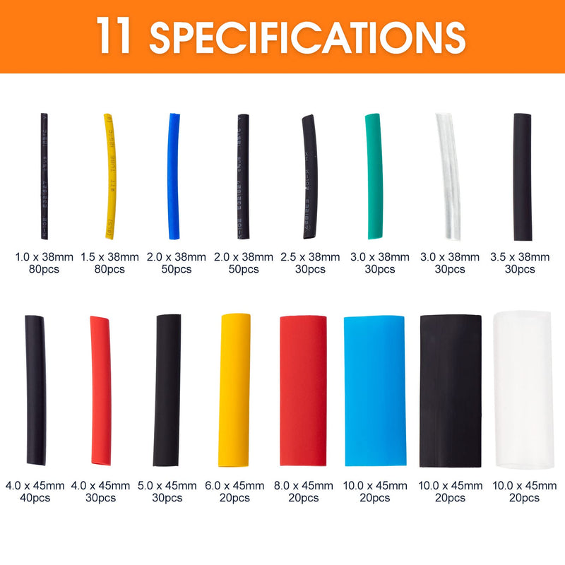 ASHINER Heat Shrink Tube Set - 580 Pieces High-Quality EVA Material in 6 Colours and 11 Sizes with Storage Case - Perfect for Electrical Insulation, Cable Repairs and Wire Connections Medium Black, yellow, blue, red, green, transparent