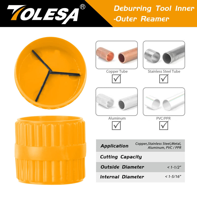 TOLESA Pipe Cutter Tool 3/16-2 Inch(5-50mm) Heavy Duty Metal Pipe Cutter With Deburring Tool Pipe Reamer Sharp Copper Tube Cutter Speed Cutting Tubing Cutter For Stainless Steel Aluminum Brass Pipe