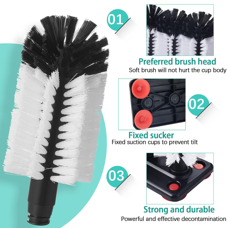 [Australia - AusPower] - Havawish 1 Pack Water Bottle Cleaning Brush with Suction Base, 3 Head Bristle Bar Glass Washer for Sink, Cup Washer Brush Cleaner for Bar Beer Cup, Wine Glass, Long Leg Kitchen Tools 