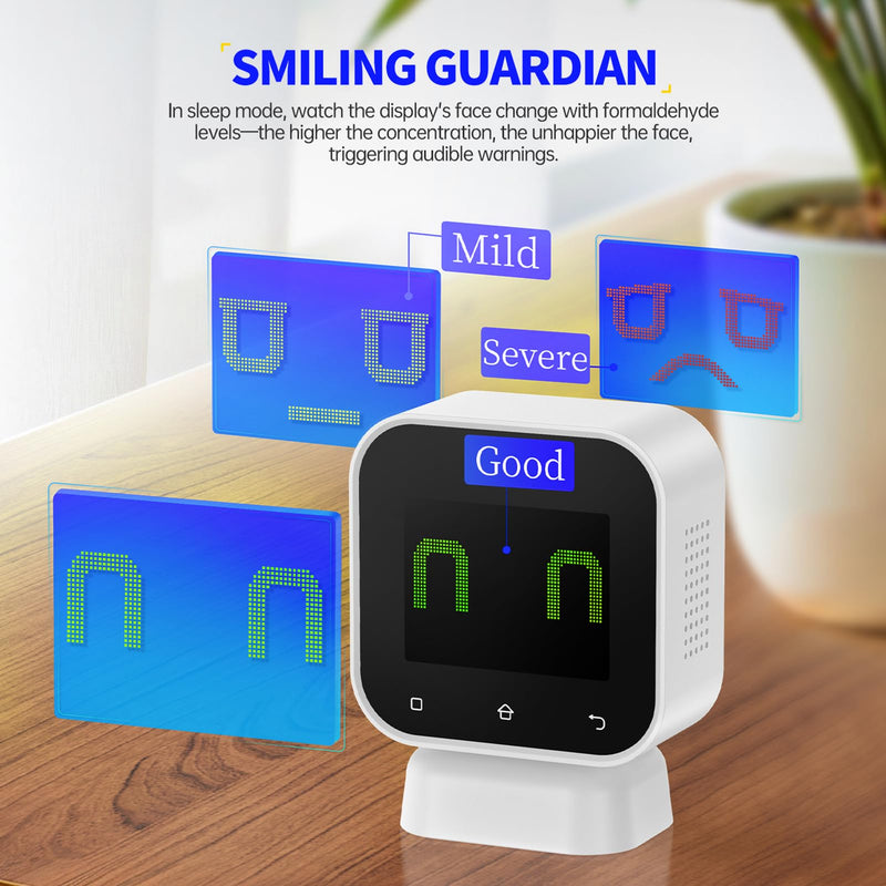 [Australia - AusPower] - 5-in-1 air quality meter, formaldehyde meter, simultaneously measures HCHO TVOC concentration humidity hazard assessment, 2.4 inch touch screen, colour display, automatic warning. 