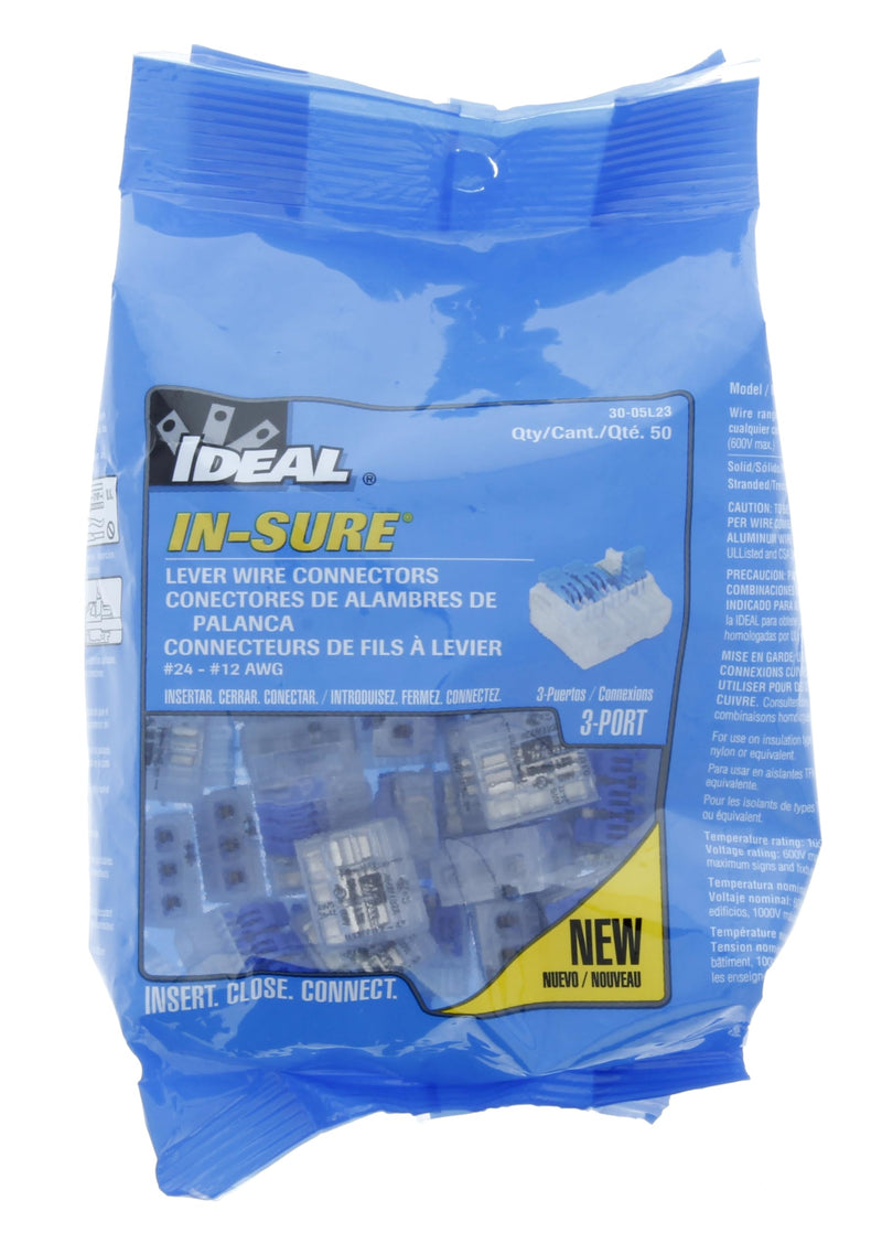 [Australia - AusPower] - IDEAL Electrical 30-05L23 In-Sure Lever Wire Connector 3-Port, 50/Bag 