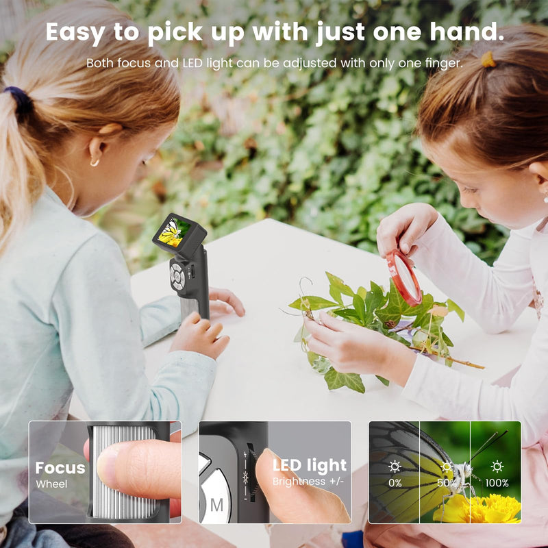[Australia - AusPower] - Andonstar AD112 Portable Pocket Microscope Kit for Kids and Adults with 2" LCD Screen, Mini Handheld Digital Microscope 500X with 8 Adjustable LED Lights, Windows PC Compatible, 32GB SD Card Included 