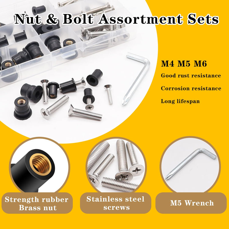 [Australia - AusPower] - Twidec/36 Pairs Neoprene Well Nuts M4 M5 M6 with Stainless Steel Screw Kayak Bolts Well Nut Kit for Kayak Motorcycle Boat Marine Windscreen Accessories N-080-36Pairs 