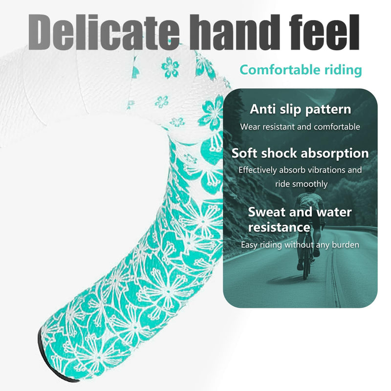 Bike Handlebar Tape EVA (Set of 2), Road Bike Handlebar Tapes, Handle Bar Tape for Road Bike, Cherry Blossom Pattern with 4pcs Handlebar End Plugs, Soft Comfortable-Enhance Your Bike Grip Black Green
