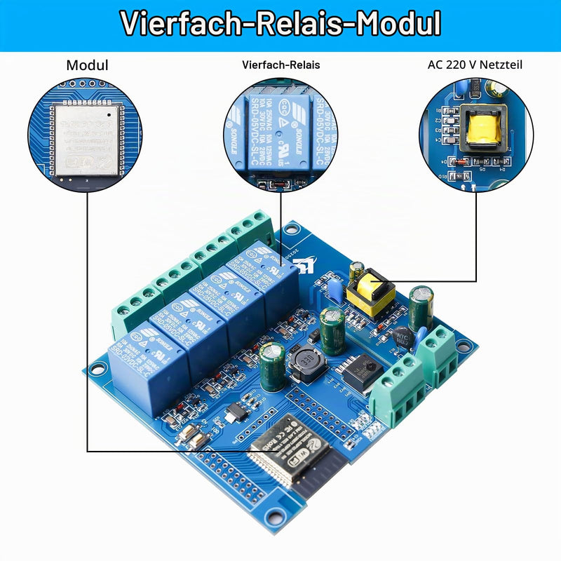 ESP 4-Channel Relay Module with ESP-32 WiFi Bluetooth, DC5-30V/AC220V, Development Board for DIY Smart Home & IoT Projects, Easy Programming with Arduino IDE