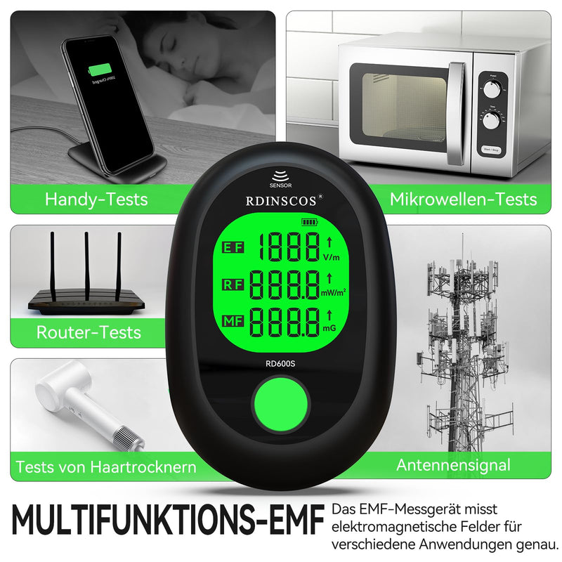 EMF Meter Electrosmog Radiation Meter - Portable EMF Detector with 3-Colour LCD, Rechargeable for Home, Office & Outdoor Use | EF/MF/RF Electromagnetic Radiation Meter with LCD EMF Inspections