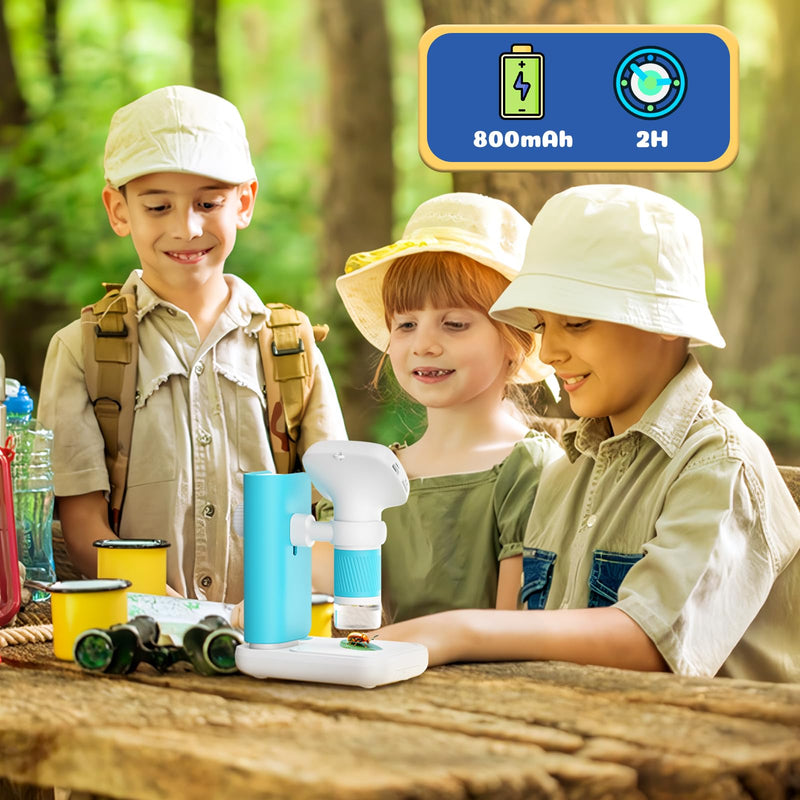 Leipan Portable Children's Microscope with 2 Inch IPS Screen | Digital microscope for children, USB microscope, photo and video recording, magnifying glass toy from 3 years blue