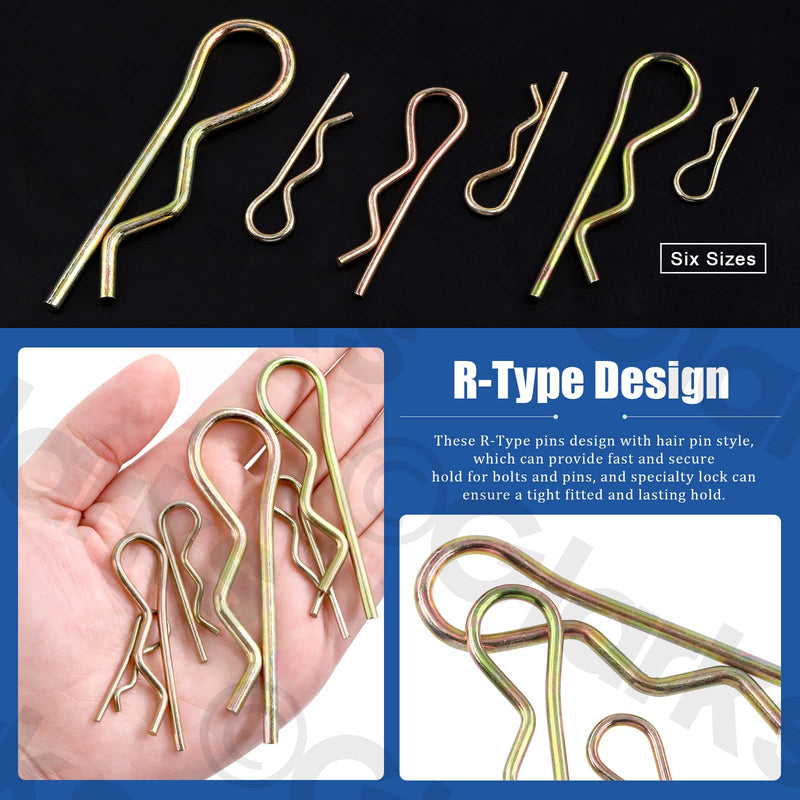[Australia - AusPower] - Glarks 175Pcs Hairpins R Clips Cotter Pins Assortment Kit 6 Sizes Zinc Plated Carbon Steel R Pin Hair Pin Clips Spring Fasteners for Hitch Pin Lock Systems 