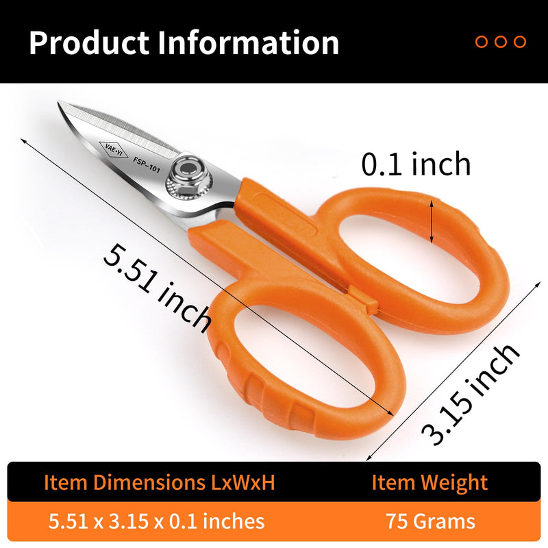 FSP-101 Anti Slip Kevlar Scissor,Electrician Scissors,For Cutting Fabric, Kevlar, Tape, Cable, Leather, Partner for Working Technicians, Electricians,FTTX Working Technicians FSP-101