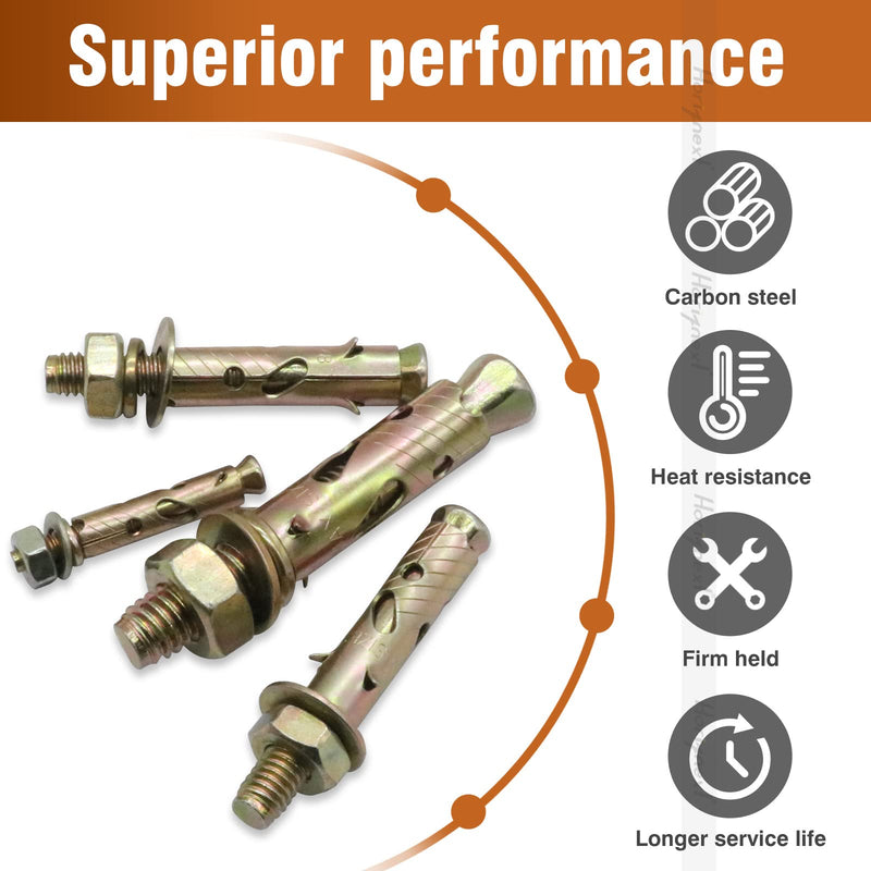 [Australia - AusPower] - 1/4" x 2 inch Carbon Steel Antiskid Sleeve Anchor, zinc Plated Non-Slip Expansion Anchors for Concrete Base Wall Furniture (10 pcs) 1/4x2 inch 10 