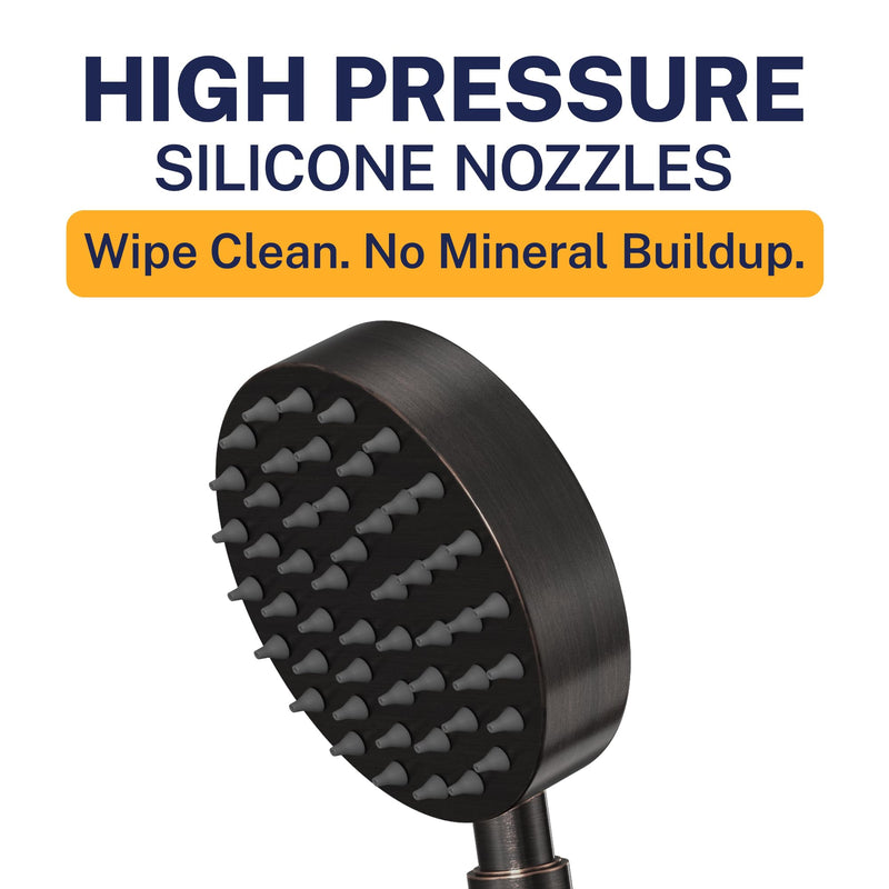 Solid Metal Hand Held Shower Head, Oil Rubbed Bronze | 4 Inch Spray Wand | Made from 304 Stainless Steel with Silicone Nozzles | Works With All Hoses, Slide Bars & Wall Mount Holders 2.5 GPM