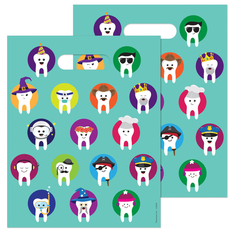 [Australia - AusPower] - Practicon Character Teeth 8" x 10" Dental Giveaway Bag, Dental Hygiene Patient Care Goodie Bag, Dentist Office Plastic Gift Bags, 100 Pack 8"x 10" 1 