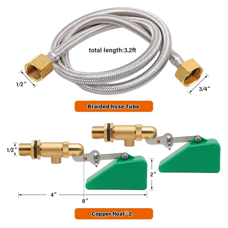 [Australia - AusPower] - 2pcs Brass Float Valve for Water Tank 1/2 Inch Automatic Fill Float Ball Valve for Livestock Trough Float Switch Adjustable Autofill Pool Fountain Filler Float Valve 