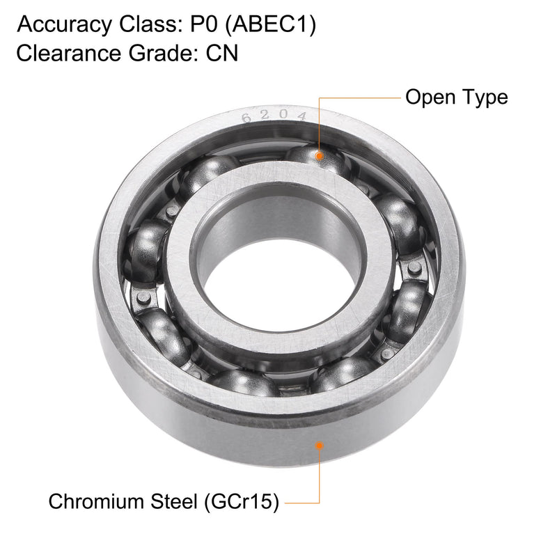 [Australia - AusPower] - uxcell 6204 Deep Groove Ball Bearings 20mm Bore 47mm OD 14mm Thick CN Open Type Chrome Steel 2pcs 20x47x14mm 