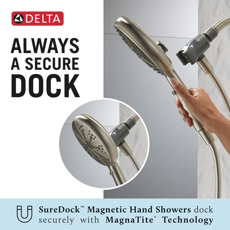 Delta Faucet 6-Spray SureDock Magnetic Shower Head with Handheld Spray, Brushed Nickel Shower Head with Hose, Showerheads & Handheld Showers, Handheld Shower Heads, Hand Shower, Stainless 75613-SN Satin Nickel