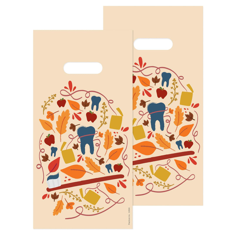 [Australia - AusPower] - Practicon Fall Brush Leaves 6" x 12" Dental Giveaway Bag, Fall & Autumn Themed Bags, Dental Hygiene Patient Care Goodie Bag, Dentist Office Plastic Gift Bags, 100 Pack 