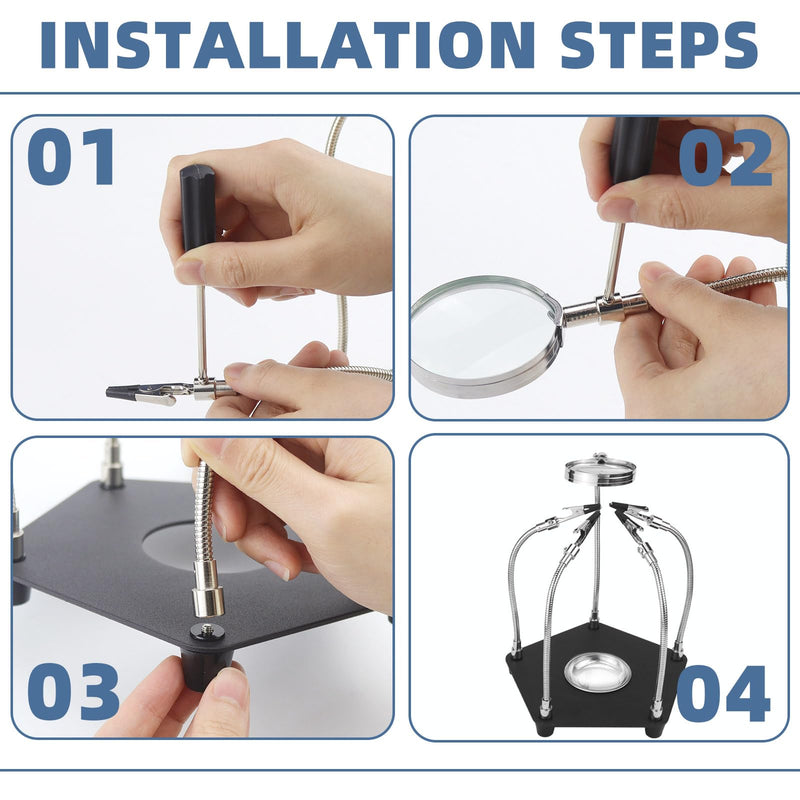 [Australia - AusPower] - Third Hand Soldering Aid Magnetic Helping Hand Soldering PCB Holder Tool Model Making Accessories Four Arms Helping Hands with 3 x Magnifying Glass for Soldering and Crafts Workshop Helping Station 