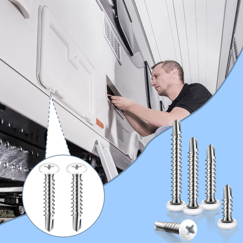 [Australia - AusPower] - 100 Pcs 5 Size #8 White Screws White Wood Screws White Pan Head Screws White Sheet Metal Screws Stainless Steel Screws Wall Plate Fast Self Tapping Screws Thread Truss for Switches Covers Replacement 