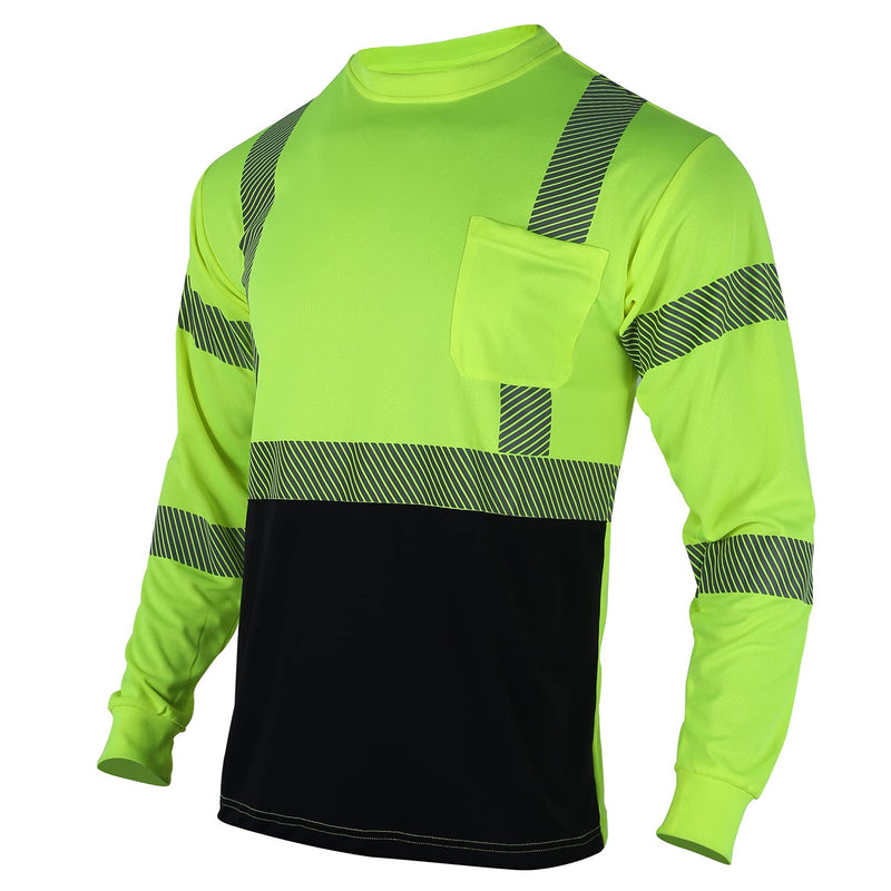 FONIRRA Safety Reflective High Visibility Shirts for Men ANSI Class 3 Hi Vis Long Sleeve Construction Work T-Shirts with Durable Reflective Tape, Yellow 3XL 3X-Large