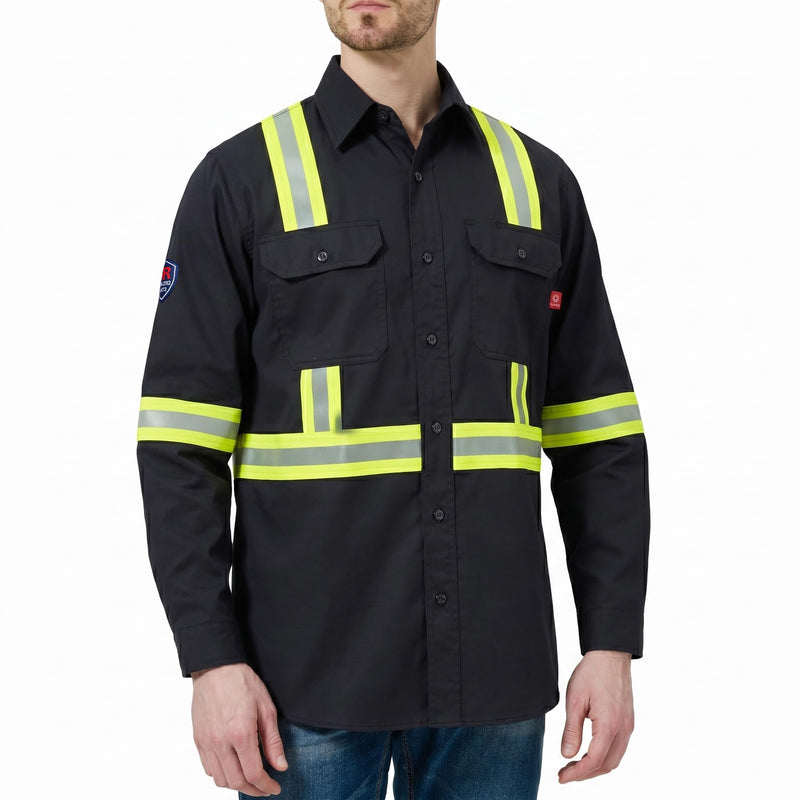 Hi Vis FR Shirt for Men 6.5oz Flame Resistant Class 3 Men's Reflective Safety Welding Shirts NFPA 2112/CAT2 Black Large