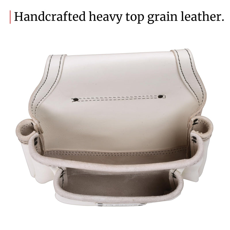 FESA 2 Pocket Nail Pouch for Tool Belts - Leather Screw Pouch with 2 Extra Large Pockets for Fasteners - Heavy Duty Rivets & Stitching - Fits Tool Belts up to 3" - Handcrafted White