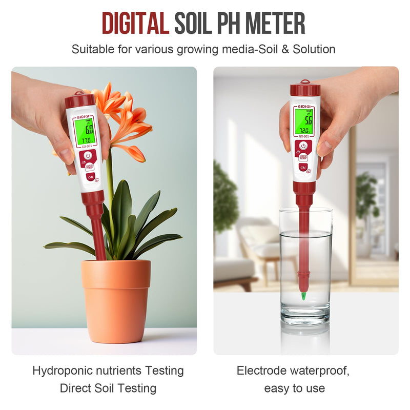 [Australia - AusPower] - Digital pH Meter High Accuracy UL-Certified Water Tester with 6 Packs Calibration Powders Color LCD Backlit Display with pH Test Strip for Pools Hydroponics Aquariums Hot Tubs Drinking Water Red 